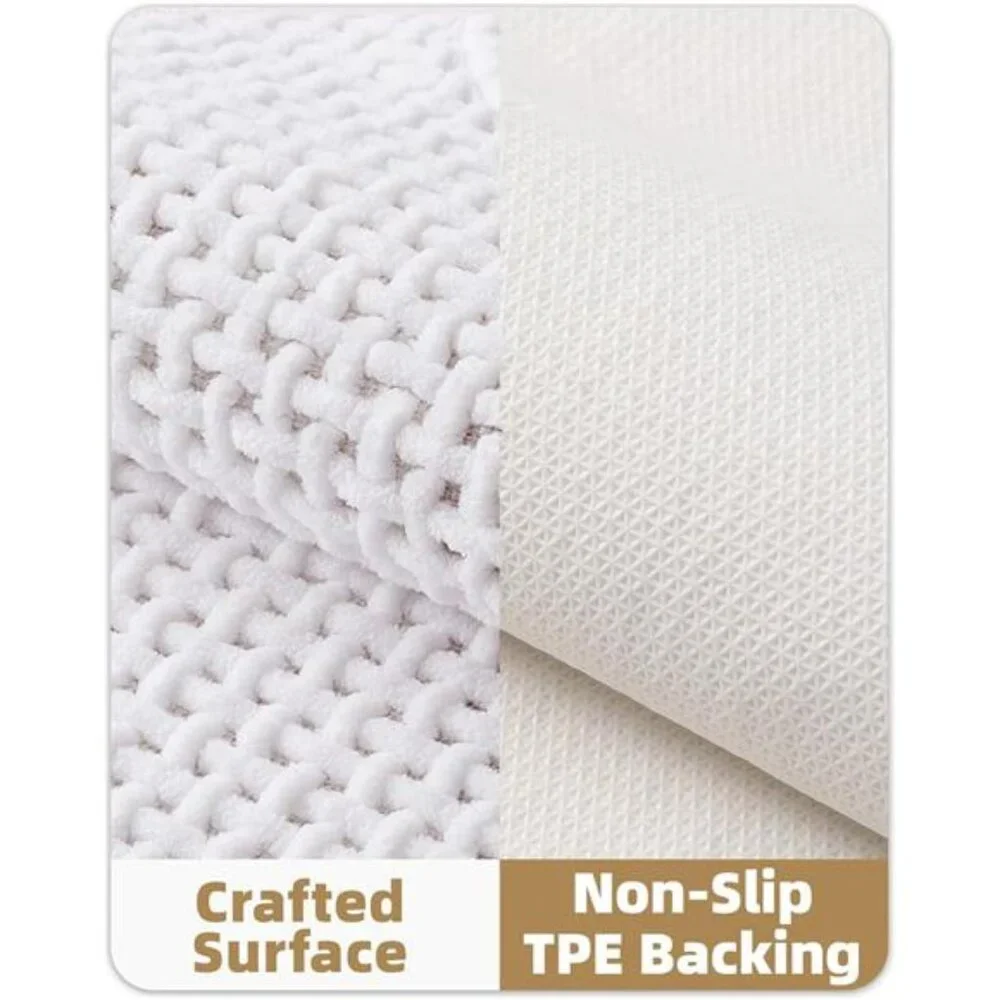 White Chenille Bath Mat Non Slip Absorbent Thin Washable Quick Dry 17x29.5 in